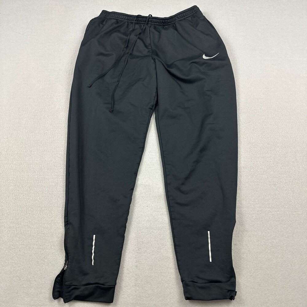 Nike Pants Men Large Black Solid Lightweight Reflecting Running Dri Fit Zip Leg